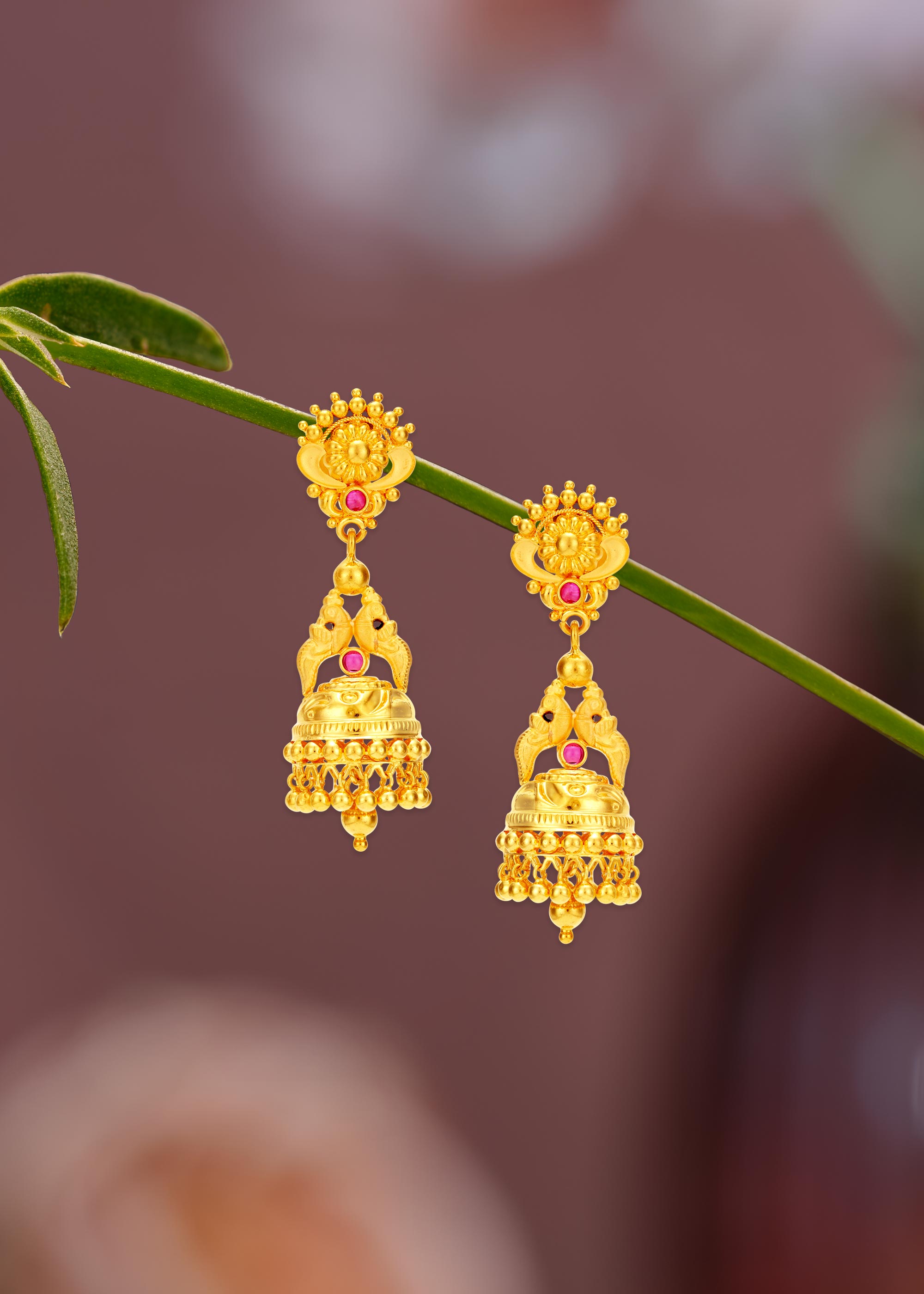 Parrot Design 22K Gold Tower Jhumka Earring