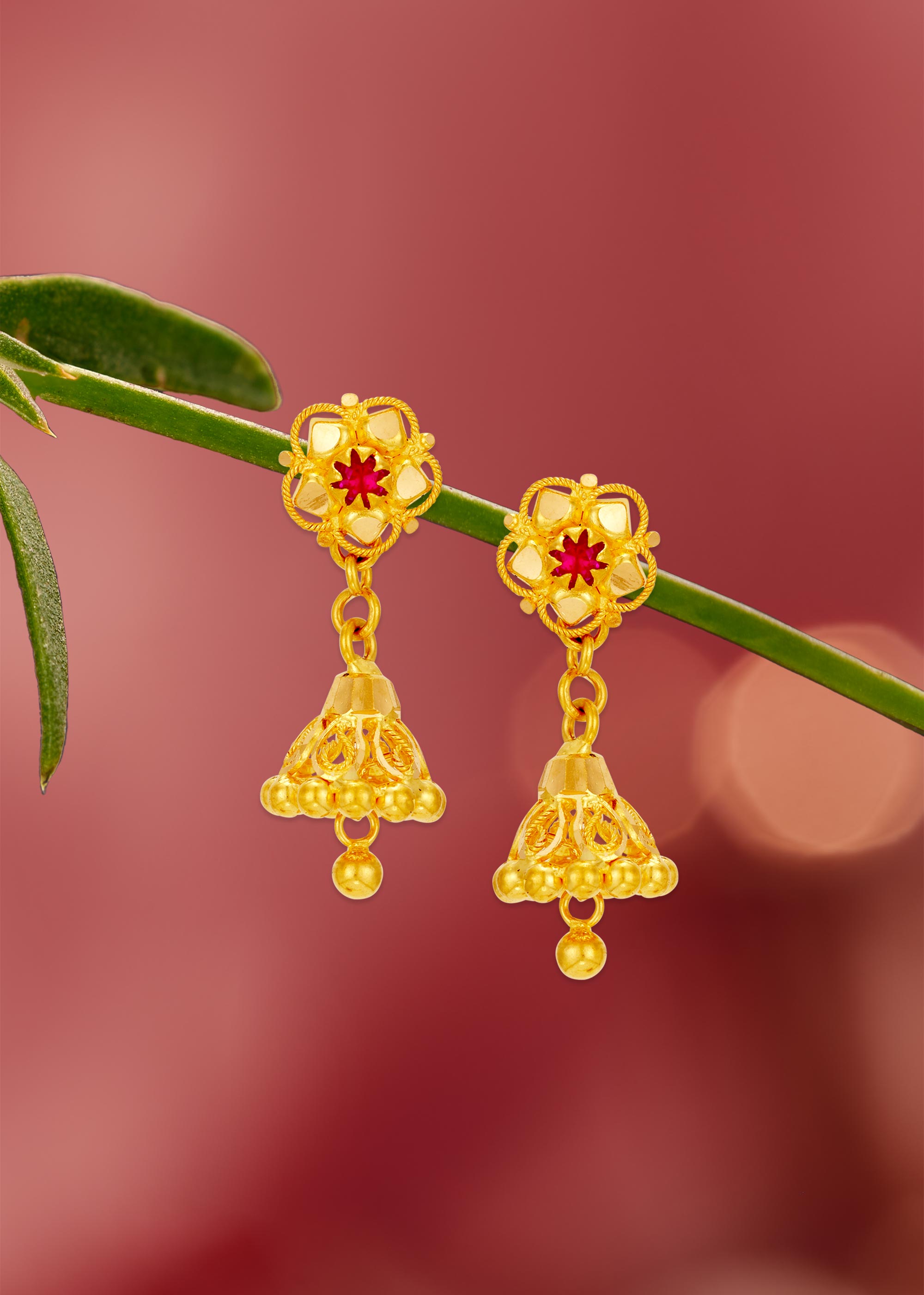 Star-Top Detachable 22K Gold Jhumka Earring
