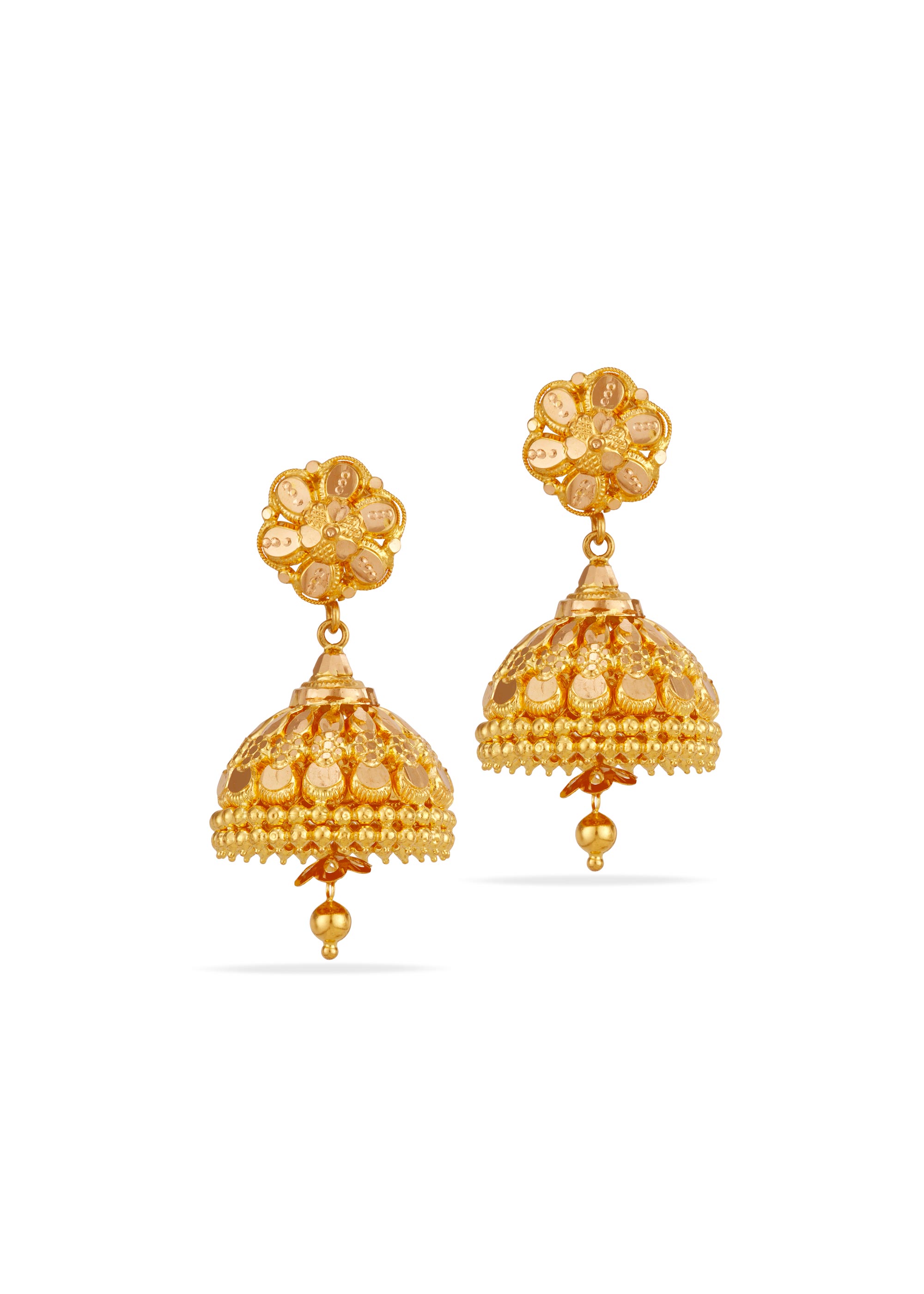 Shimmer Curve 22K Gold Villupuram Jhumka Earring