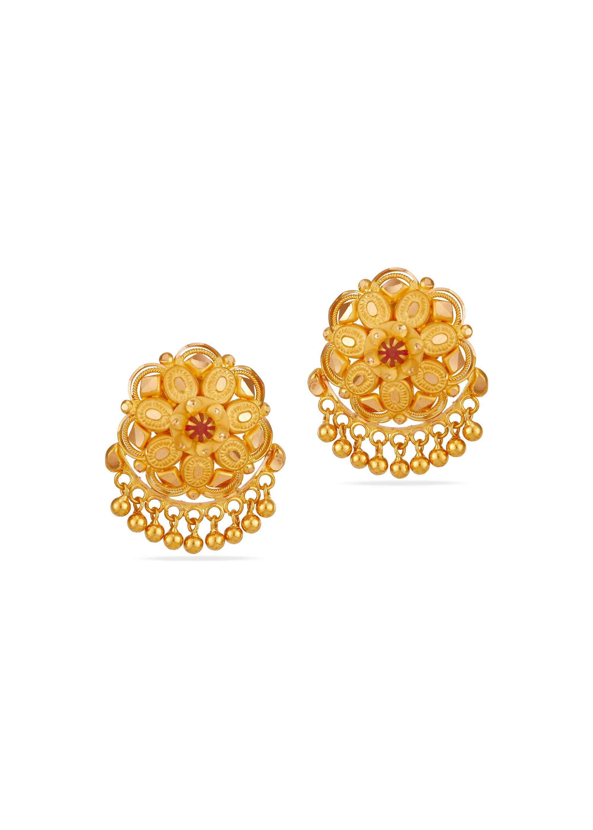 Blossom Red Touch 22K Gold Stud Earring