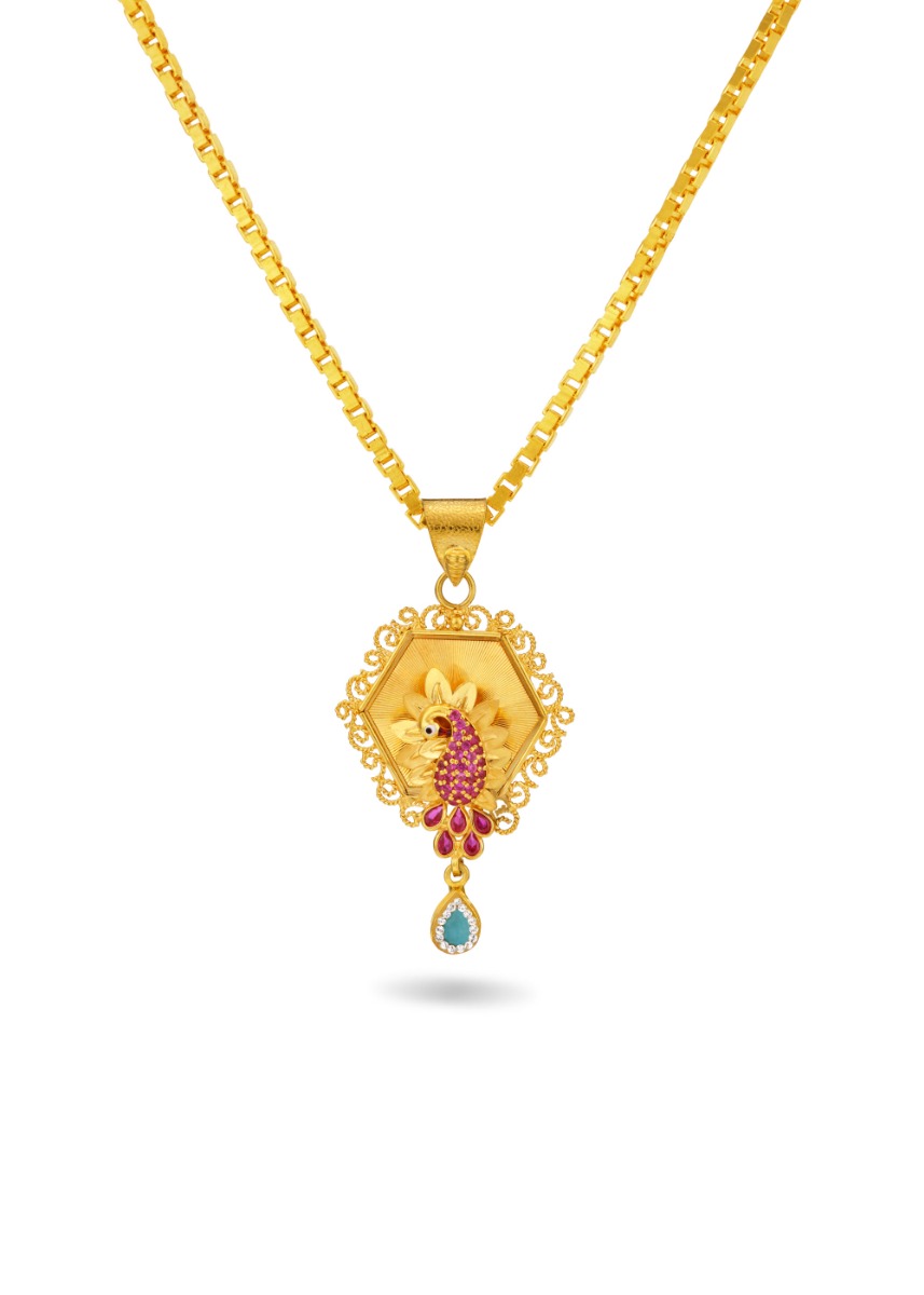 Peacock Elegance 22K Gold Pendant