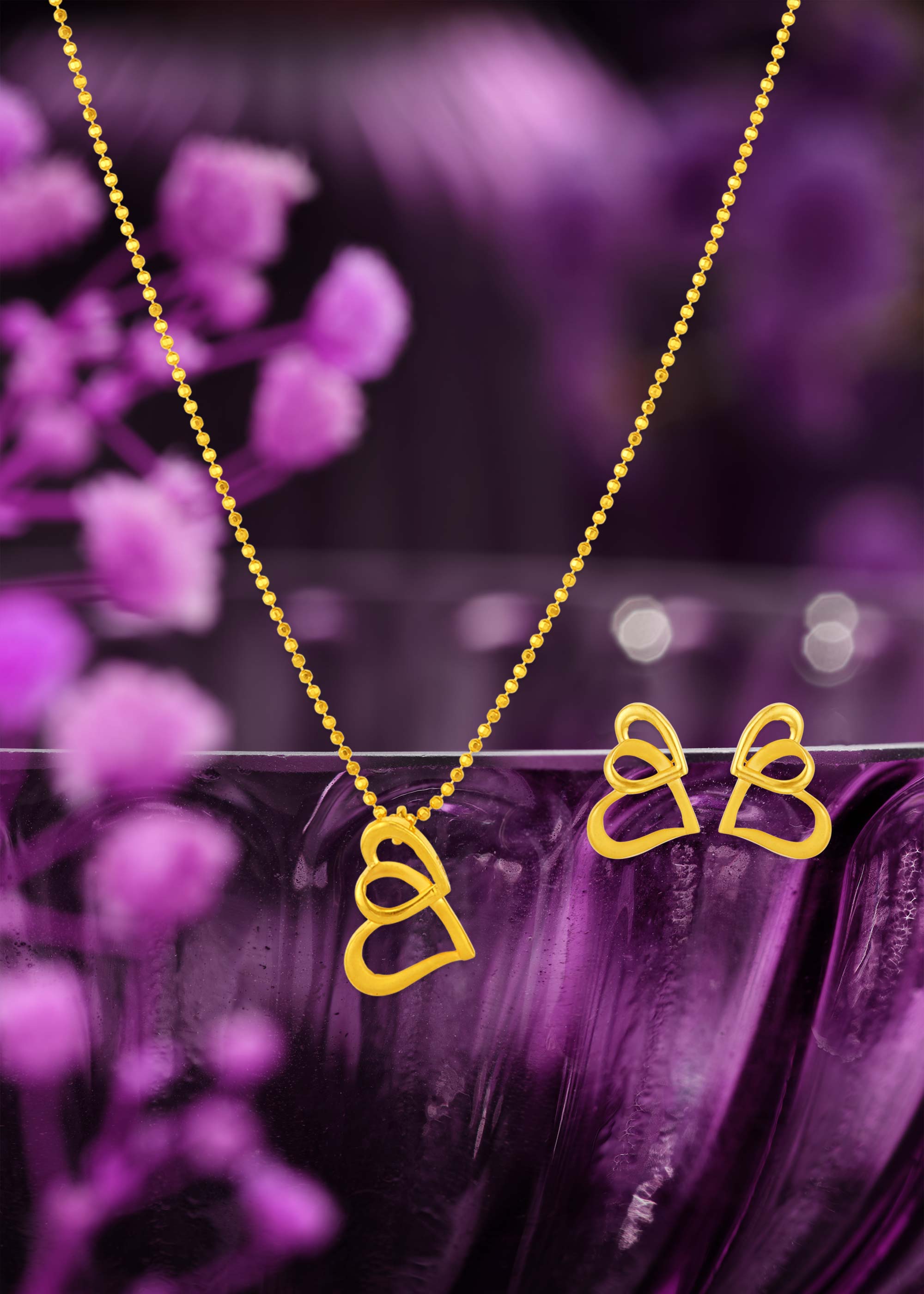 Double Heart 22K Gold Pendant Neckwear Set