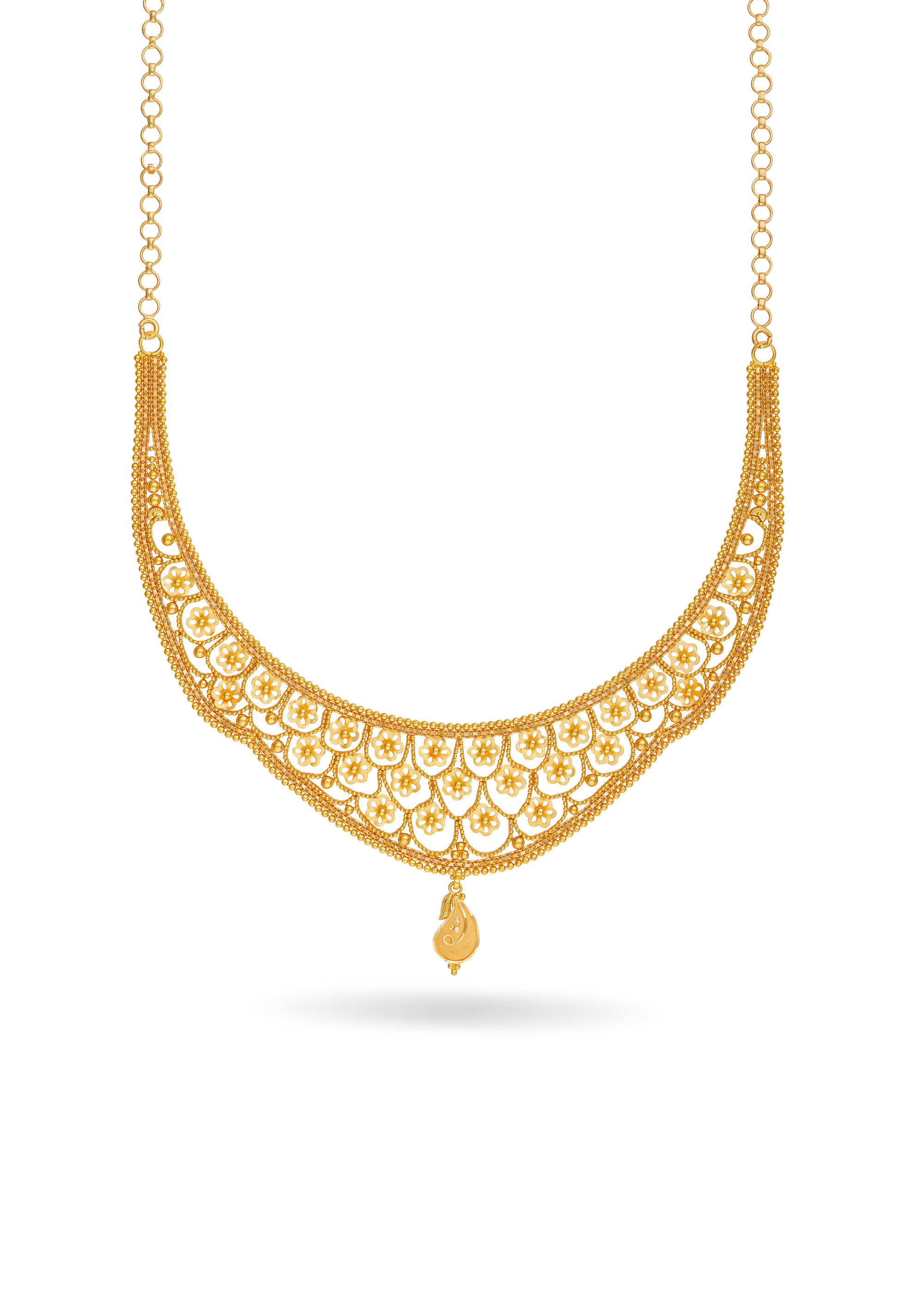 Floral Motif 22K Gold Short Necklace