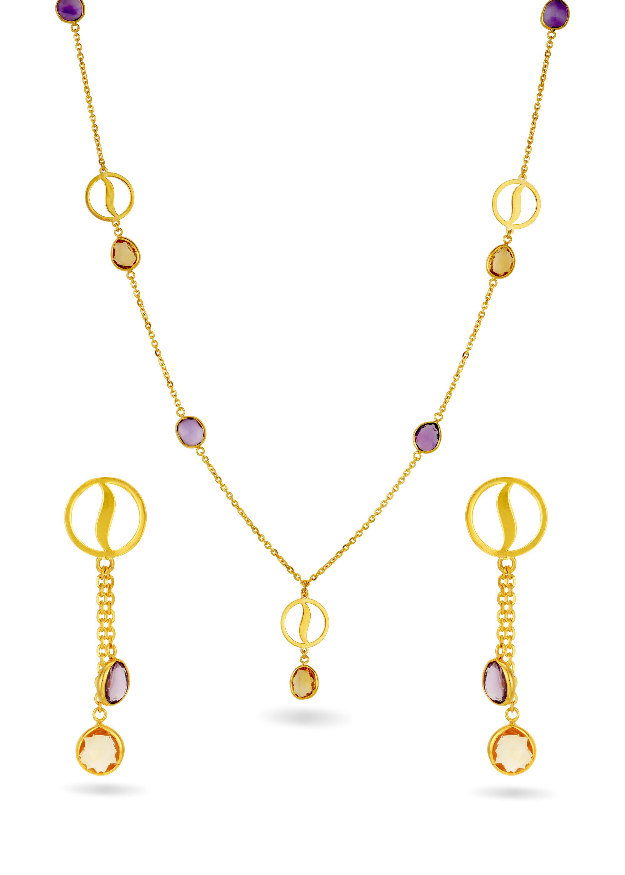 Colorful Stone 22K Gold Chain Neckwear Set