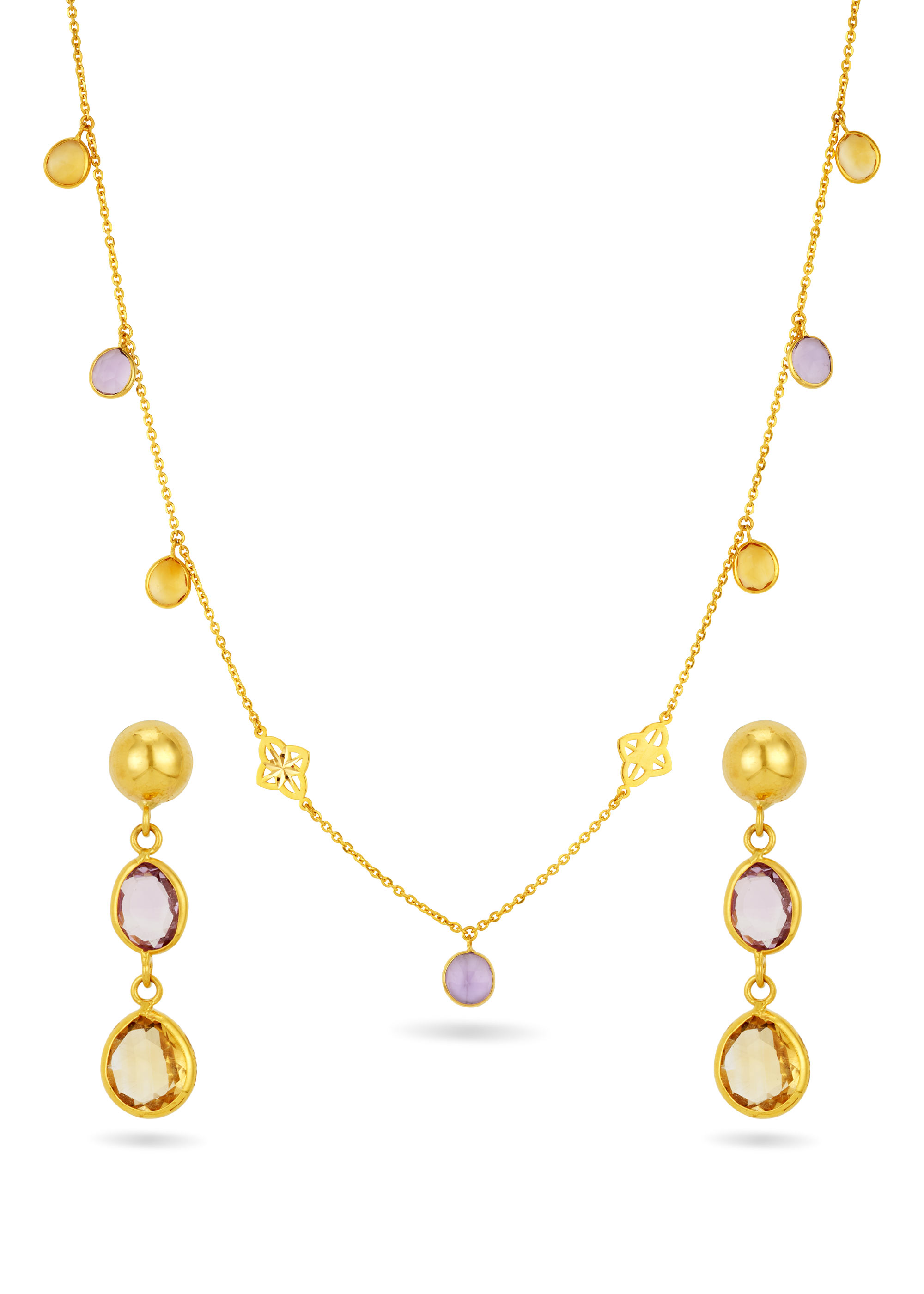 Whimsical Color Stone 22K Gold Neckwear Set