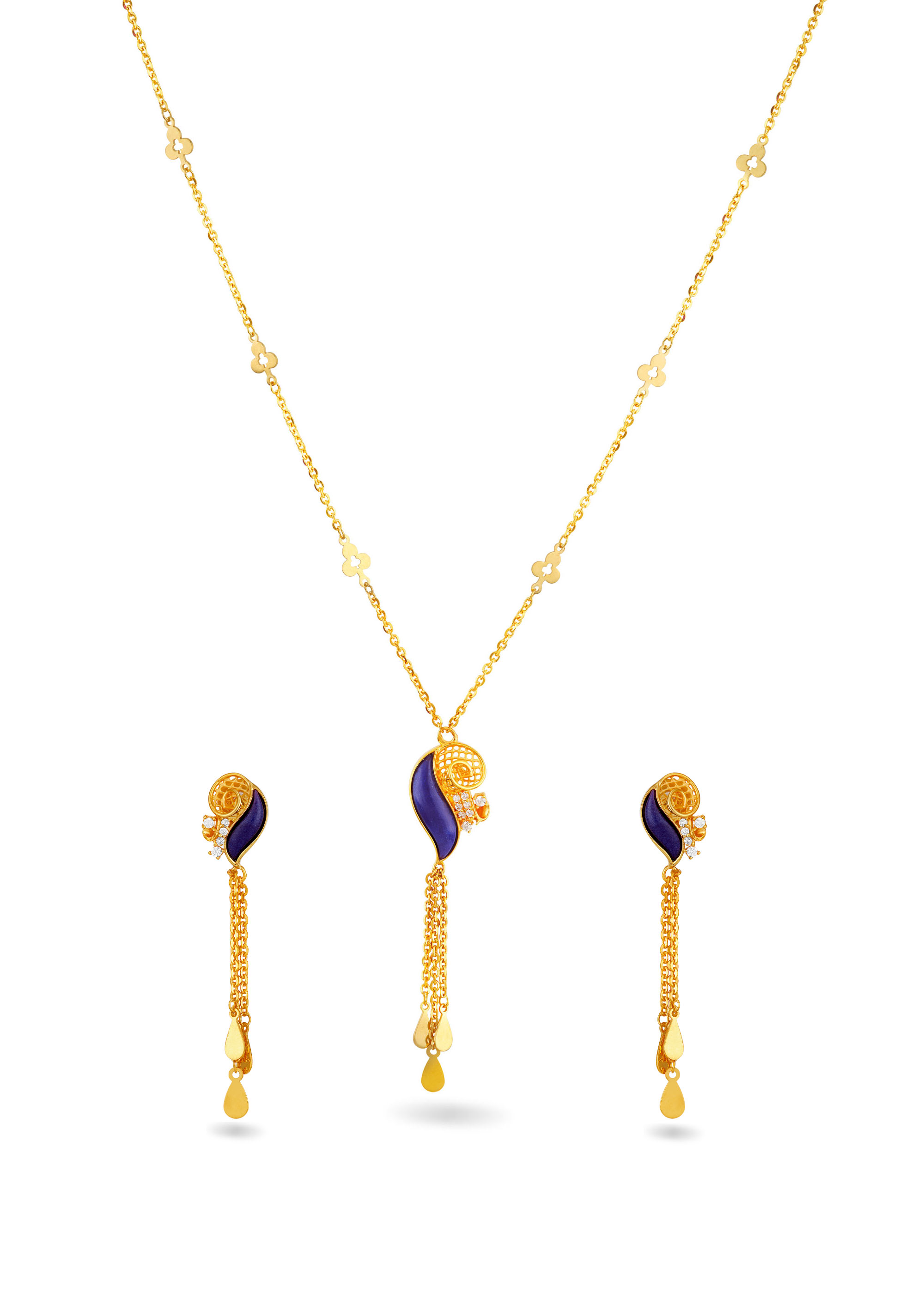 Violet Flower 22K Gold Enamel Neckwear Set