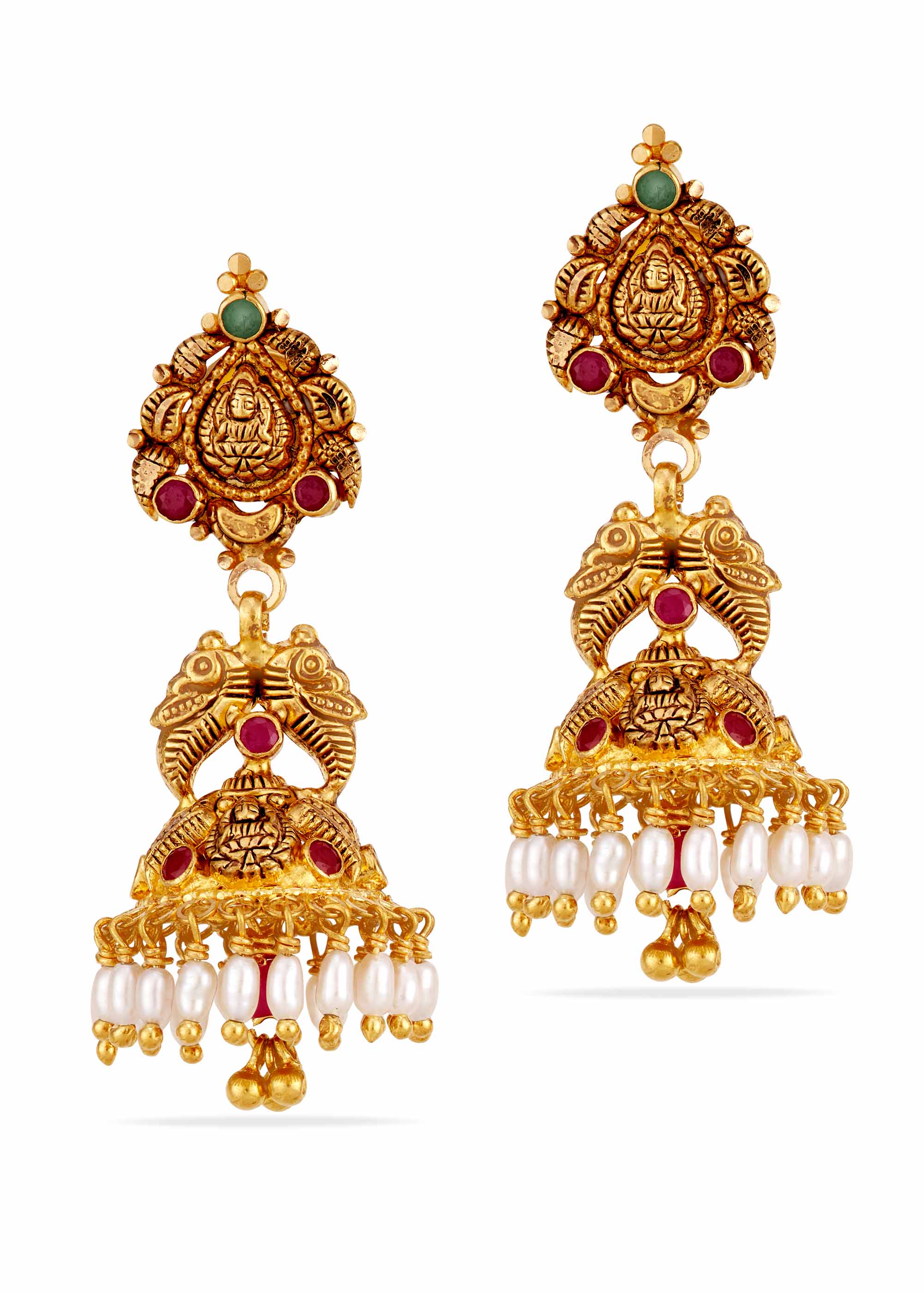 Black Polish 22K Gold Lakshmi Jhumka Earring