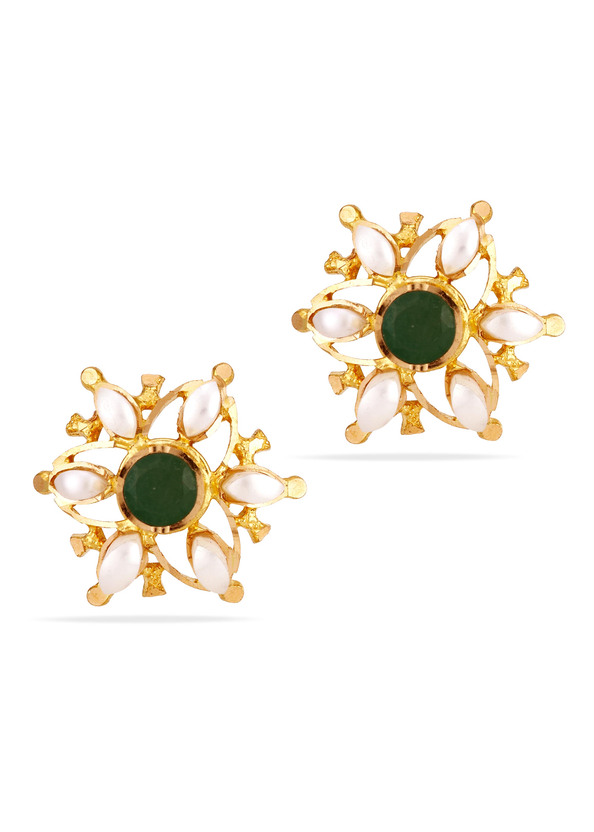 Green Pearl 22K Gold Hollow Stud Earring