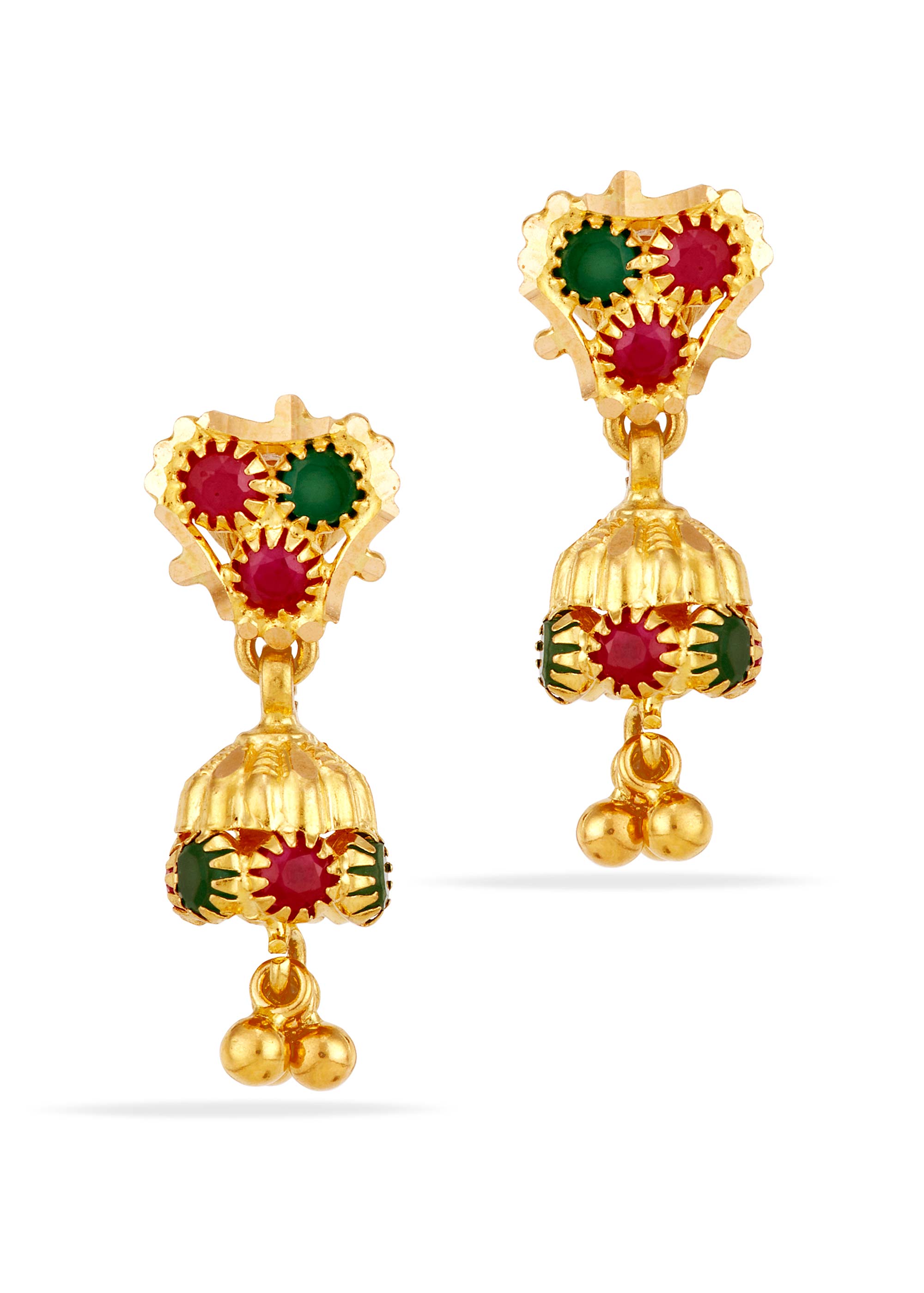 Ruby Emerald 22K Gold Spring Jhumka Earring