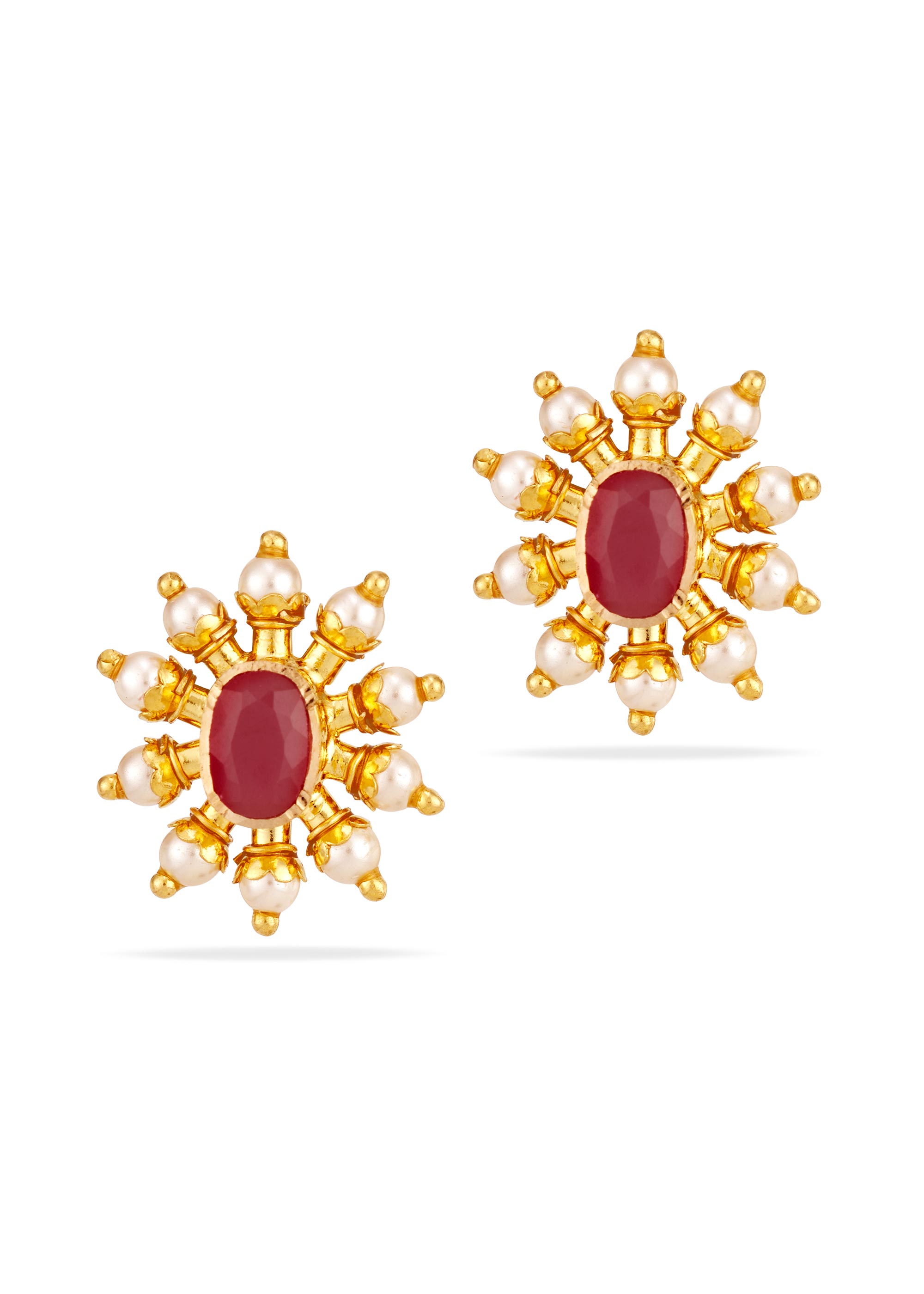 Emerald Pearl 22K Gold Hollow Stud Earring