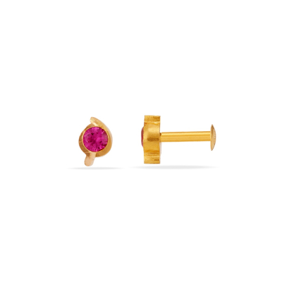Crimson Charm 22K Gold Baby Stud Earring